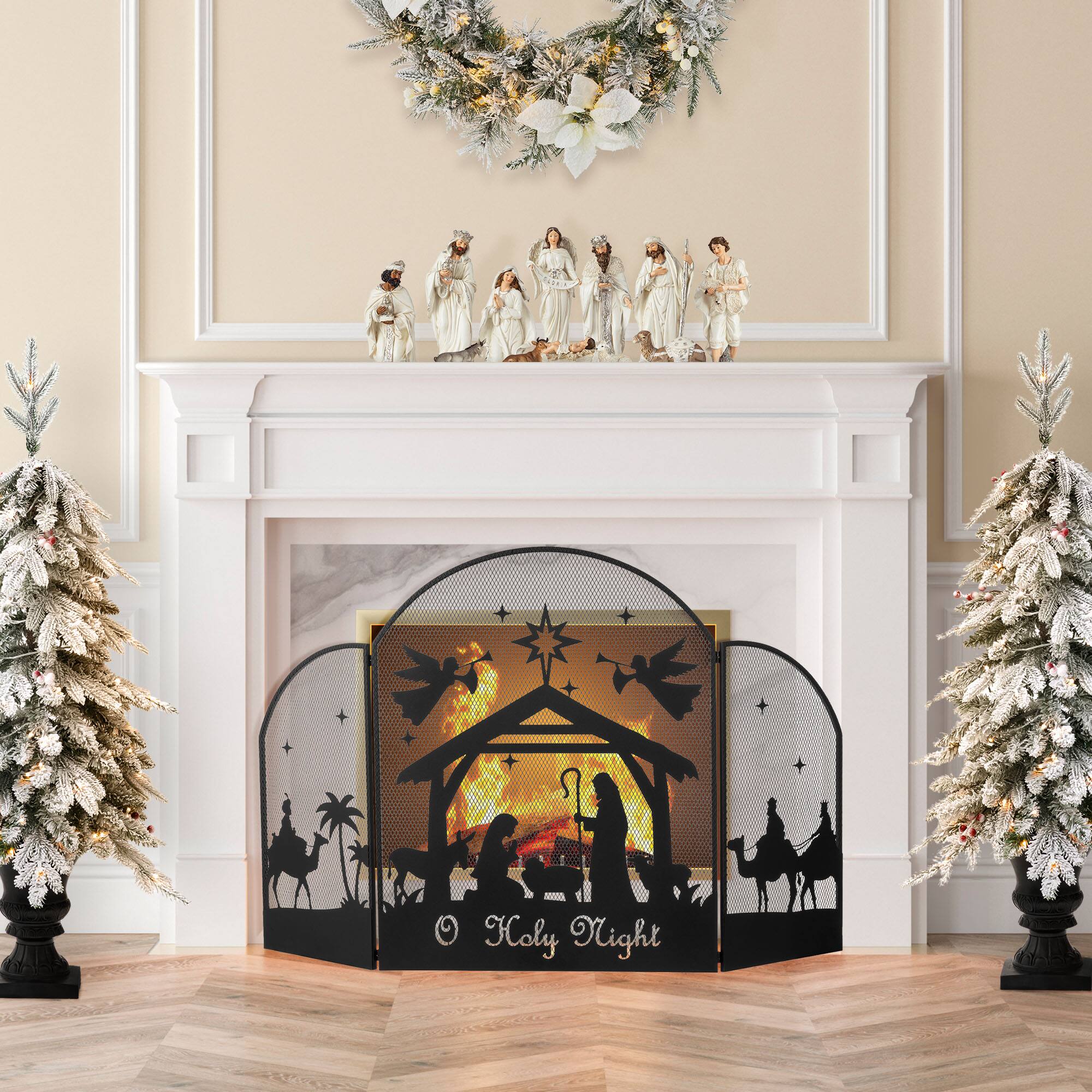 Glitzhome® 48" Christmas Metal Mesh Silhouette Nativity Scene Screen